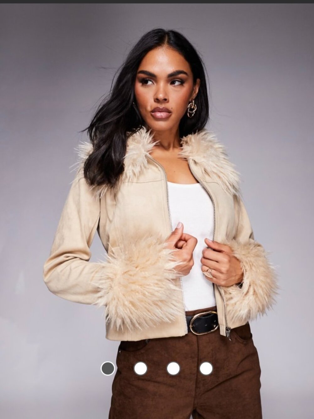 WILLOW & WIND SUEDETTE & FAUX FUR JACKET - SZ L  NEW